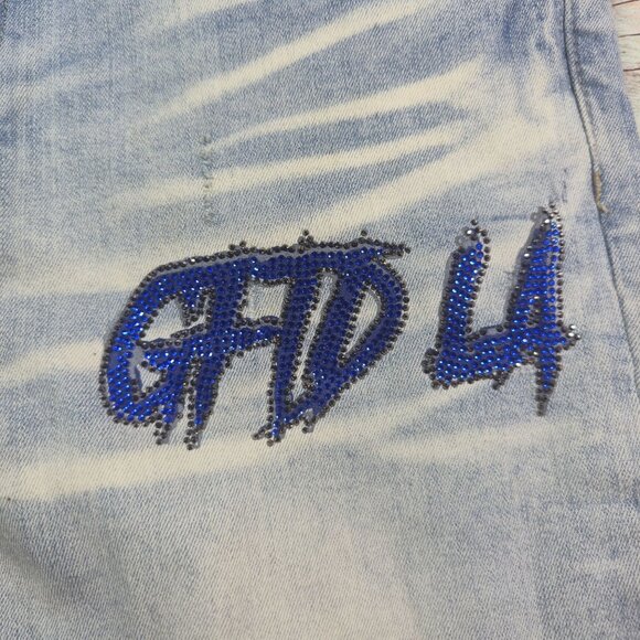 Mens GFTD Los Angeles Distressed Blue Purple Gradient Skull Graphics No Faith Je - Picture 7 of 10